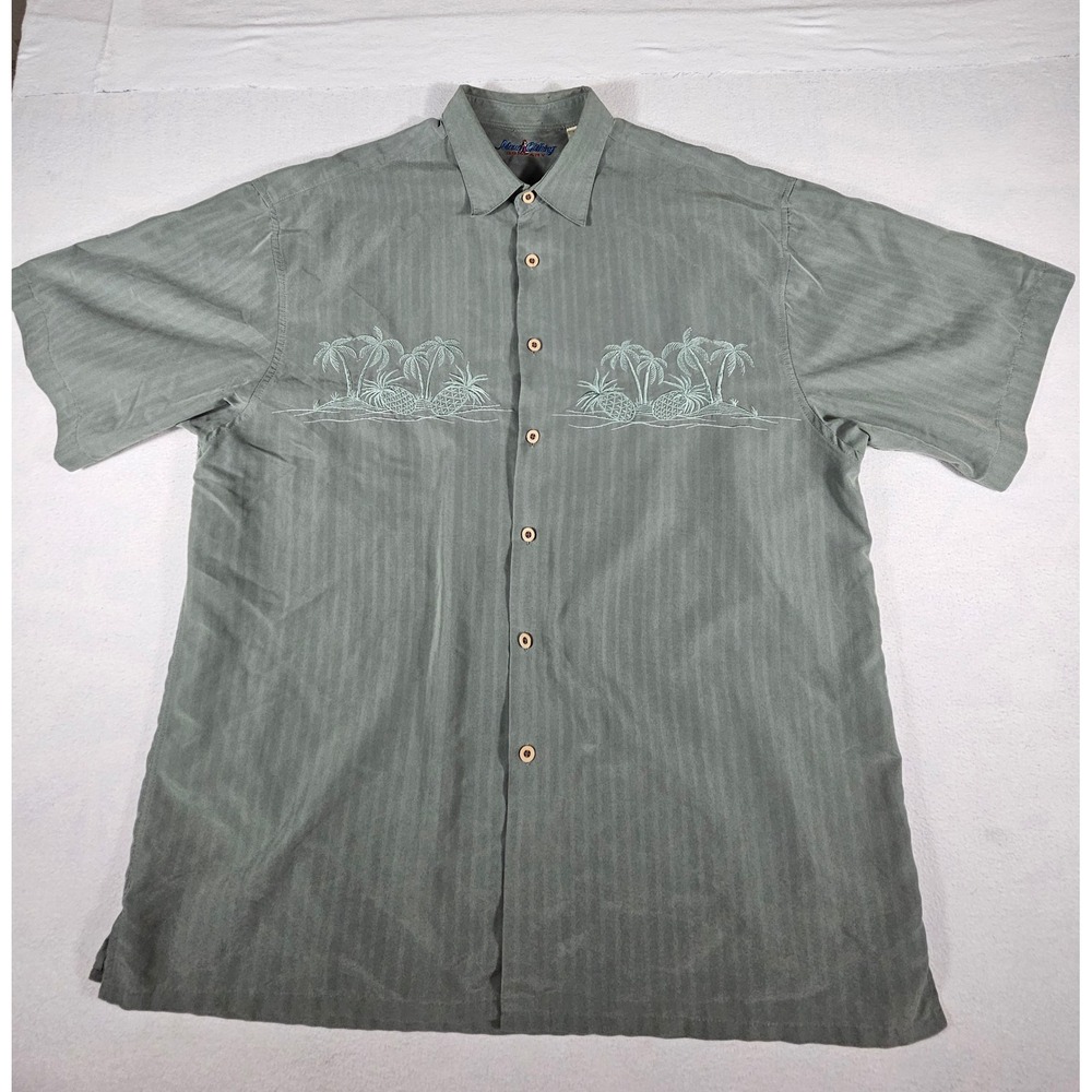 Maui Clothing Company Mens XL Sage Green Palm Tree Pineapple Embroidered Shirt - Picture 2 of 8